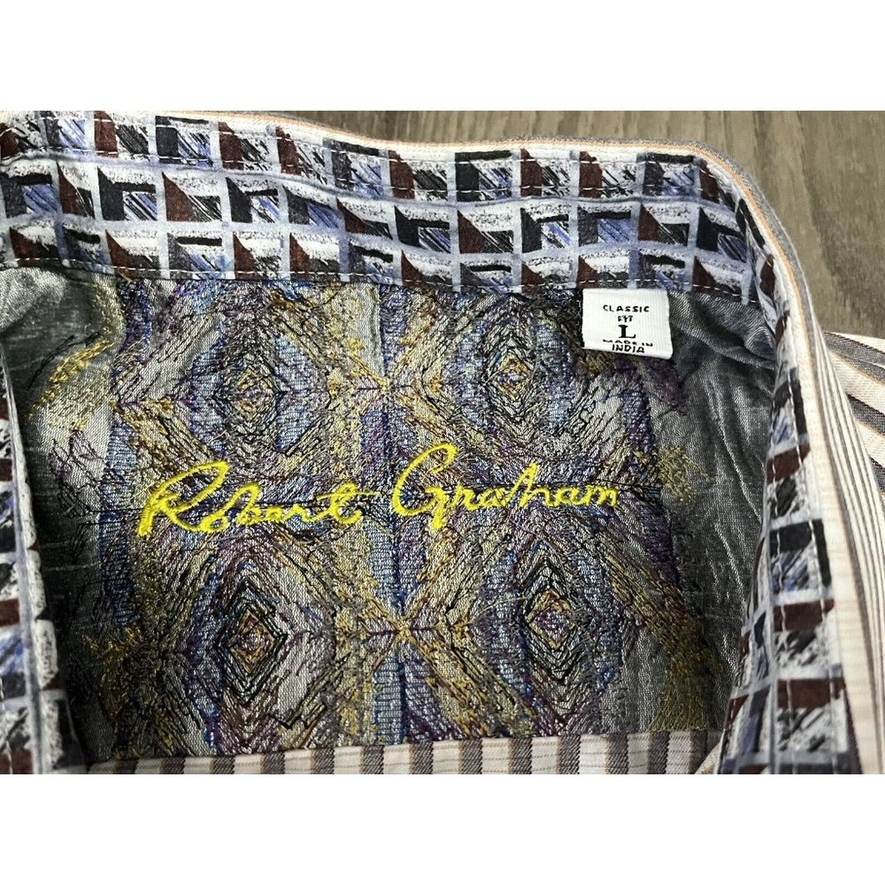 Robert Graham Shirt Men's Large Striped Button Up Classic Fit Flip Cuff 3D - Picture 4 of 11